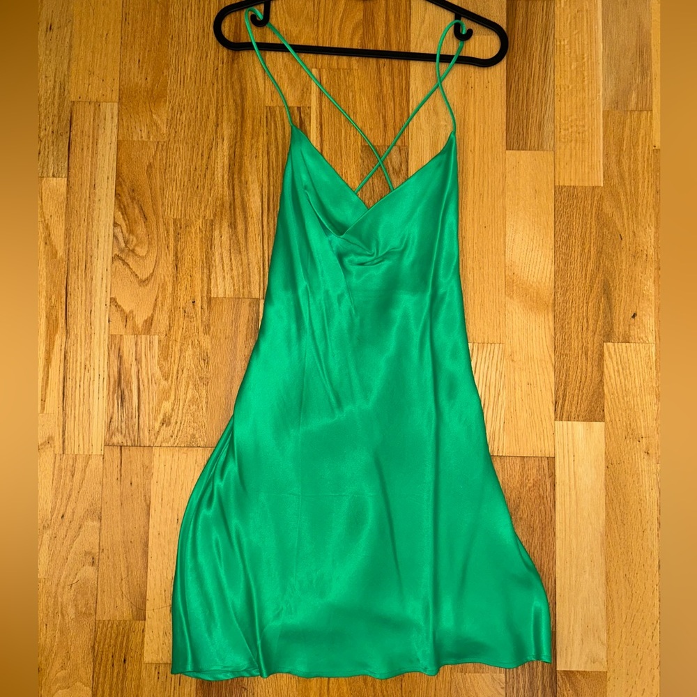 Satin green mini dress